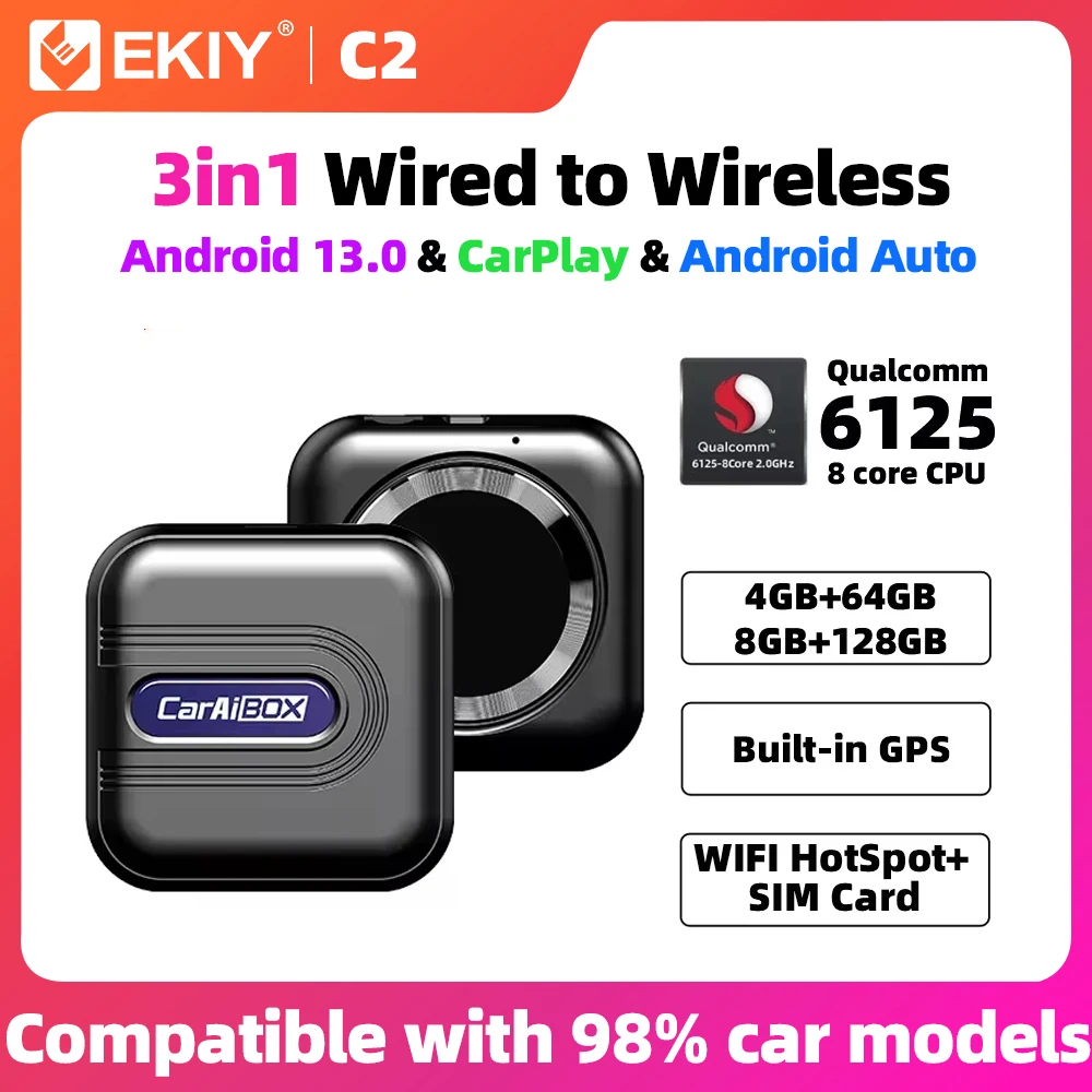 EKIY Car Intelligent Systems Ai TV Box Android 13 Qualcomm 6125 8-Core CPU With Google Play Store Wireless CarPlay Android Auto