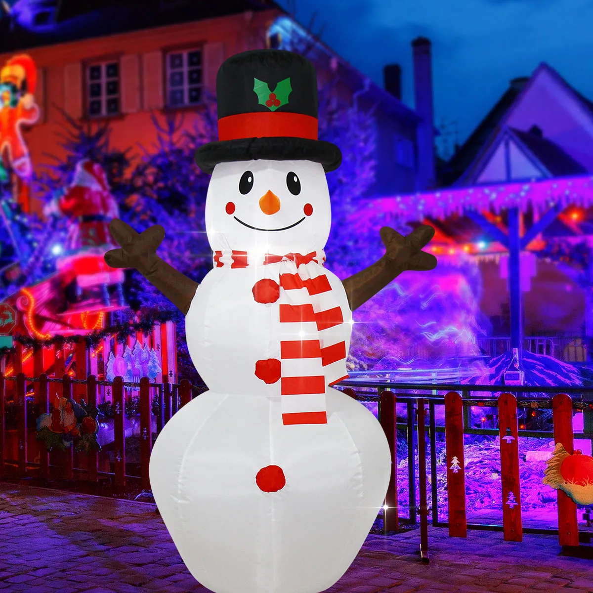 Christmas Inflatable Outdoor Decorations with LED Lights Branch Snowman Broom Snowman Penguin Gift Santa Yard Holiday Decor