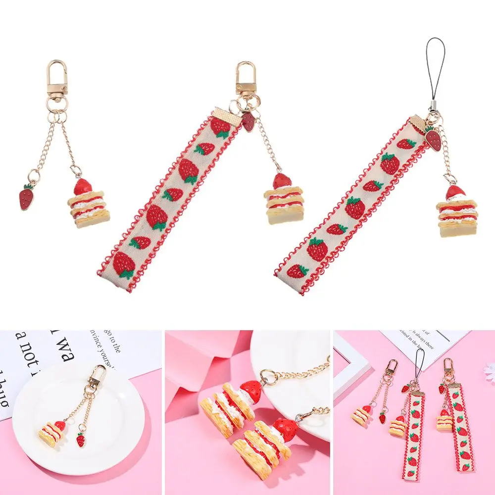 Cute Strawberry Cake Short Mobile Phone Lanyard Bag Pendant Strap Hang Rope Charm Popular Gifts For Women