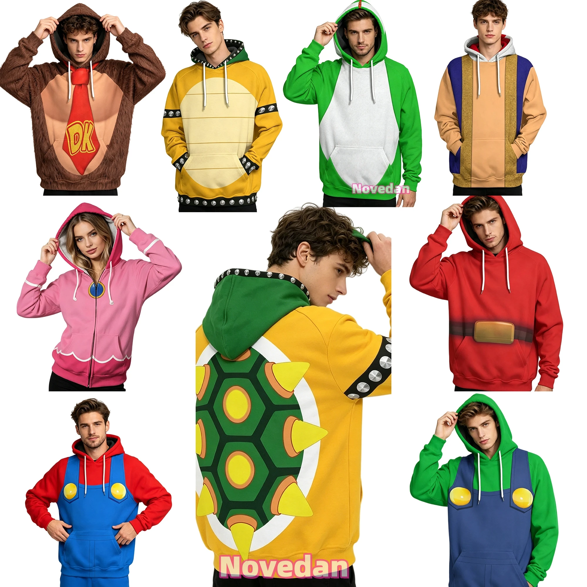 Super Brother Bowser Hoodie Sweatshirt Cartoon Wario Peach Yoshi Donkey Kong DK 3D Print Hoodie Kids Men Women Cosplay Costume