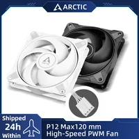 ARCTIC P12 Max Ventilador con caja de 120 mm de alto rendimiento, controlado por PWM 200–3300 RPM, optimizado por presión estática, rodamiento dinámico de fluido