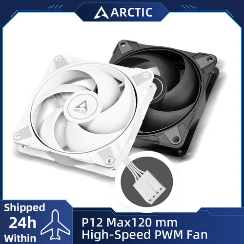 ARCTIC P12 Max Ventilador con caja de 120 mm de alto rendimiento, controlado por PWM 200–3300 RPM, optimizado por presión estática, rodamiento dinámico de fluido