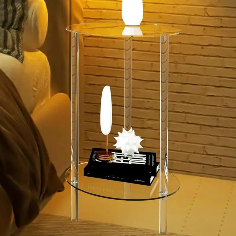 Acrylic Side Table Modern Round End Drink Table small space Transparent Small Round End Table for Living Room Bedroom Decoration image 2