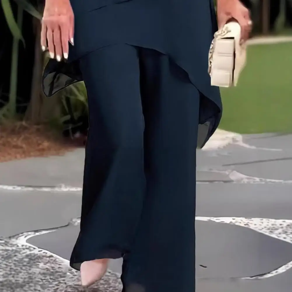 Casual Spring Outfit Women's 2-piece Chiffon Set Plus Size Wide Leg Pants Ruffle Layers V-neck Top Casual Office for Spring