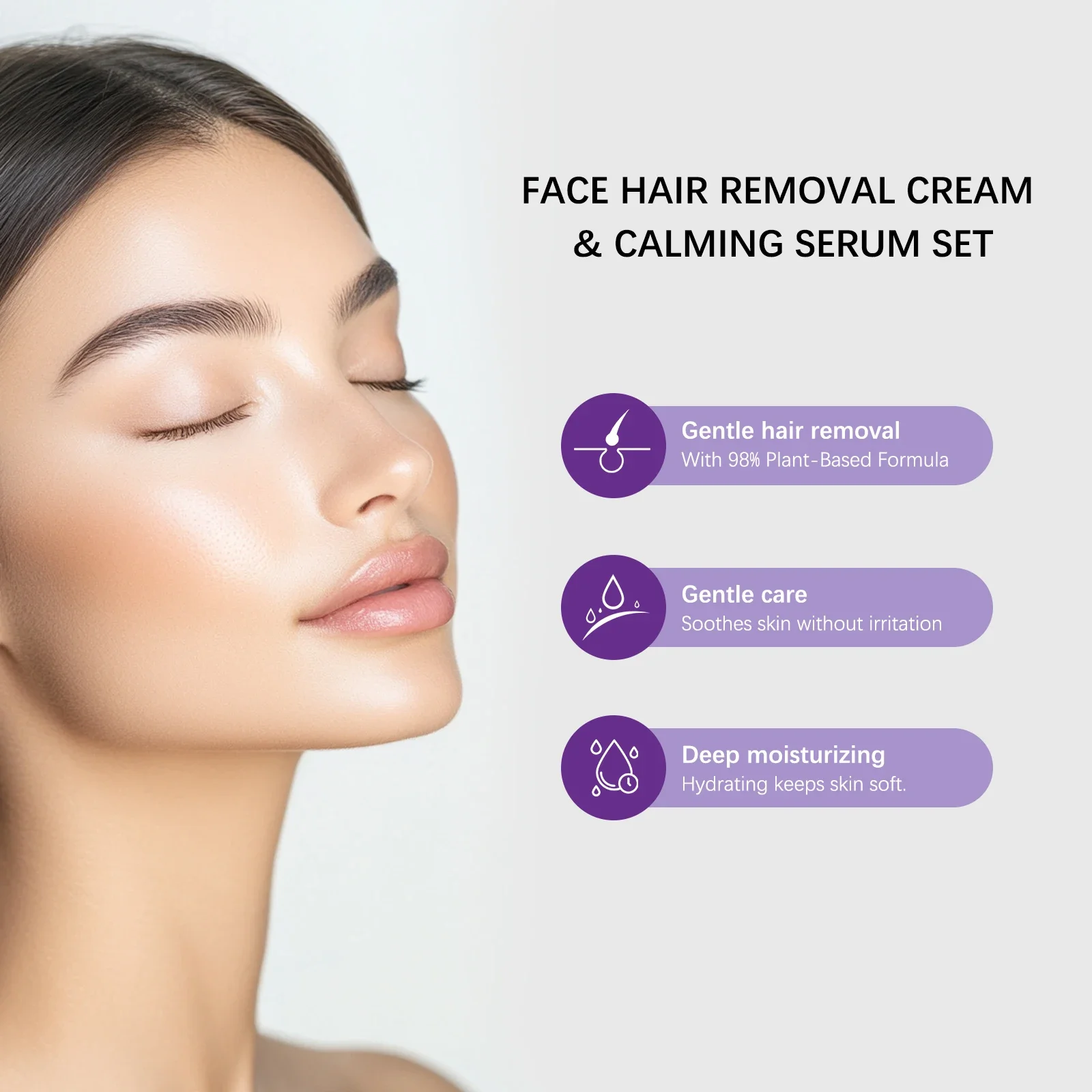 

GROEI Face Hair Removal Cream and Calming Serum Set 40ml 5ml Gentle Formula 98 Percent Plant Based No Irritation for Women Men