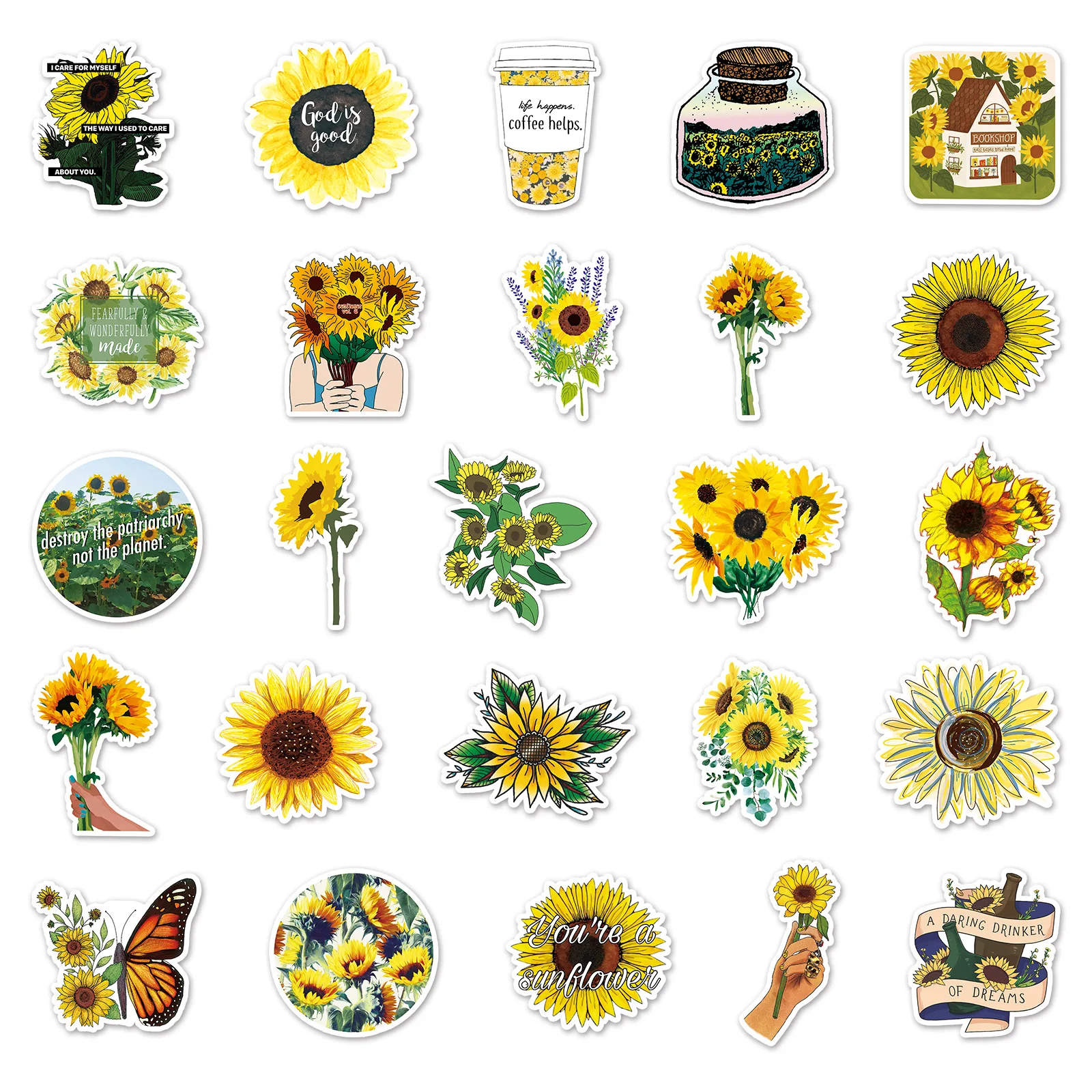 

50pcs sunflower sunflower ins graffiti stickers notebook computer car DIY decoration stickers cute stickers stationary