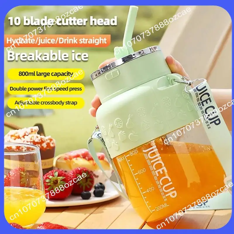 A26P دلو عصير لاسلكي محمول كهربائي 800 مل كوب عصارة فواكه طازجة بسعة كبيرة و10 شفرات من الفولاذ المقاوم للصدأ