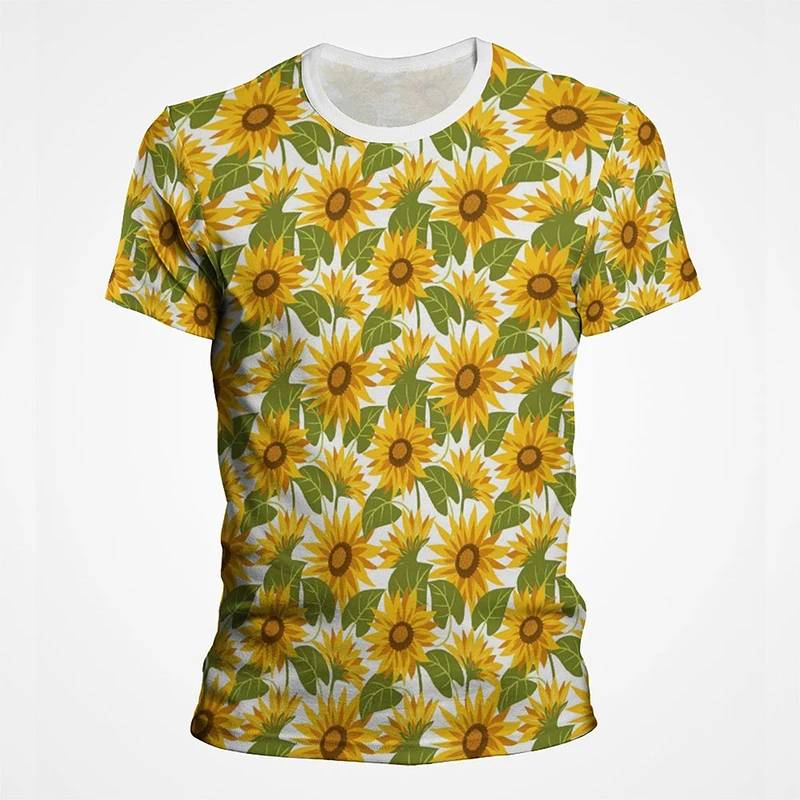 

Men Fashion Yellow Sunflower Flowers Grqaphic T Shirt Streetwear Hip Hop Casual Tops Funny Kids Sun Flower Printing Short Sleeve