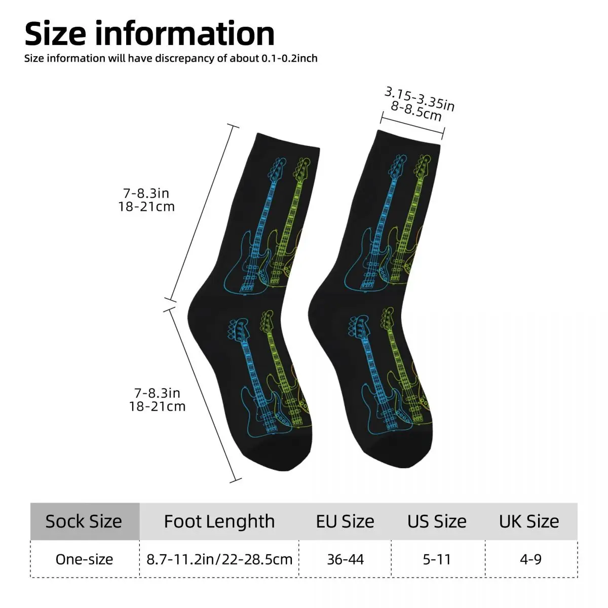 Four J-Style Bass Guitar Outlines Multi Color Men Women Socks Cycling Novelty Spring Summer Autumn Winter Stockings Gift