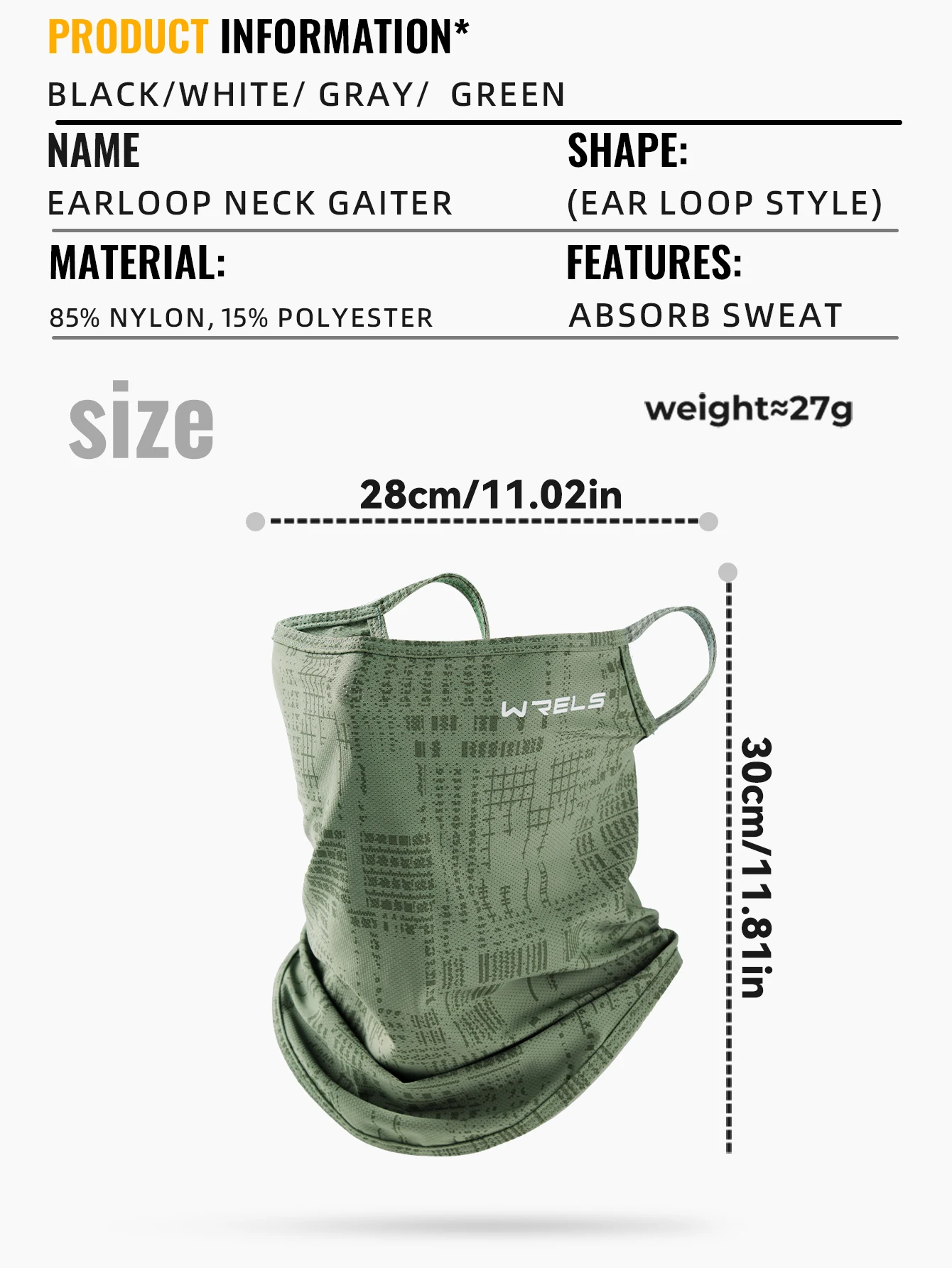 WRELS Balaclava Nackenwärmer aus Eisseide, kühlend, UV-Schutz, Gesichtsmaske, Sommerschal, Bandana, mit Ohrschlaufen, atmungsaktiv, Sonnenschutz, Angeln – Detail 2