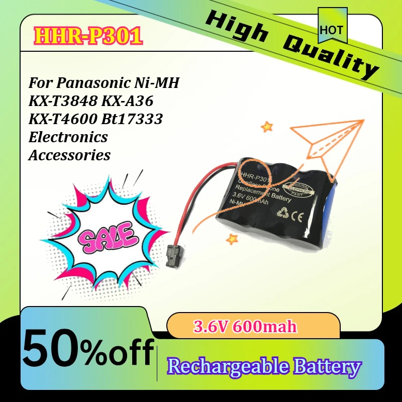 

3.6V 600mah HHR-P301 for Pa nasonic Ni-MH KX-T3848 KX-A36 KX-T4600 Bt17333 Electronics Accessories Rechargeable Battery