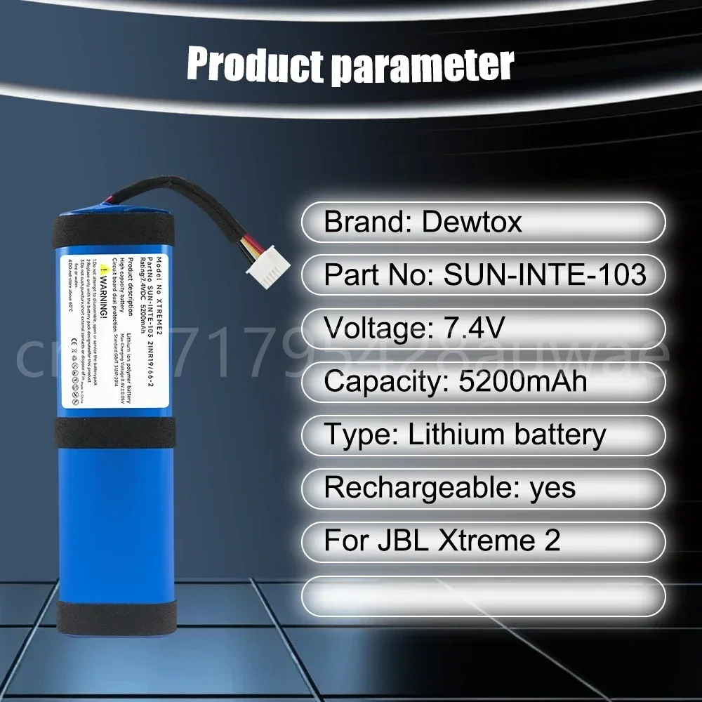 7.2v 5200mAh SUN-INTE-103 2INR19 66-2 ID1019 Li-Ion Rechargeable Battery for JBL Xtreme 2 XTREME2 Bluetooth Speaker Audios