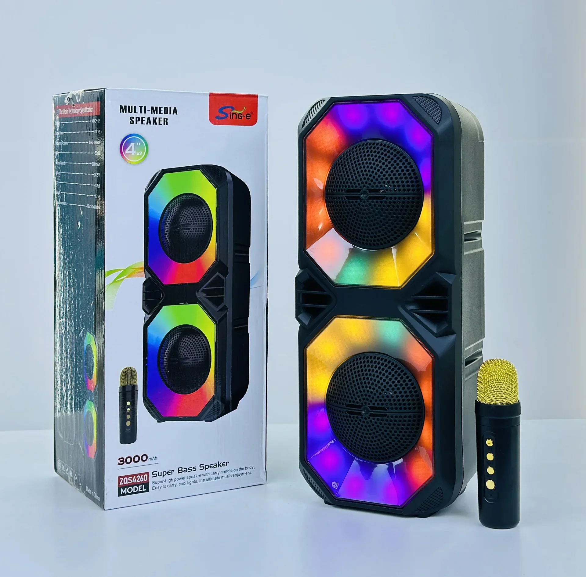 

Dual Horn 4-Inch Bluetooth Speaker Karaoke Machine Portable Wireless Stereo Audio Subwoofer Multi-media Super Bass Speakers