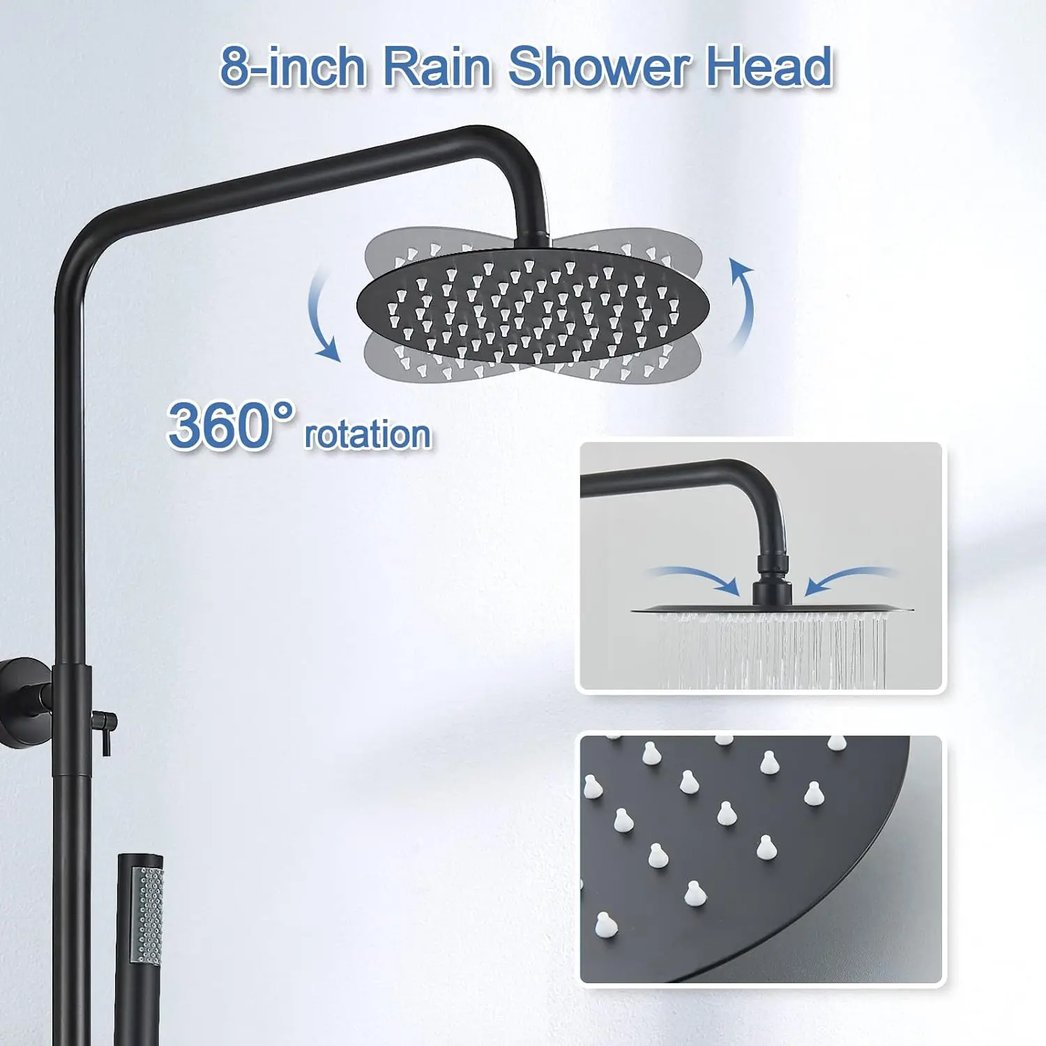 ZAPPO Matte Black Outdoor Shower Fixtures w/8 Inch Shower Head and Handheld Spray Shower System Wall Mount Dual Function Mixer