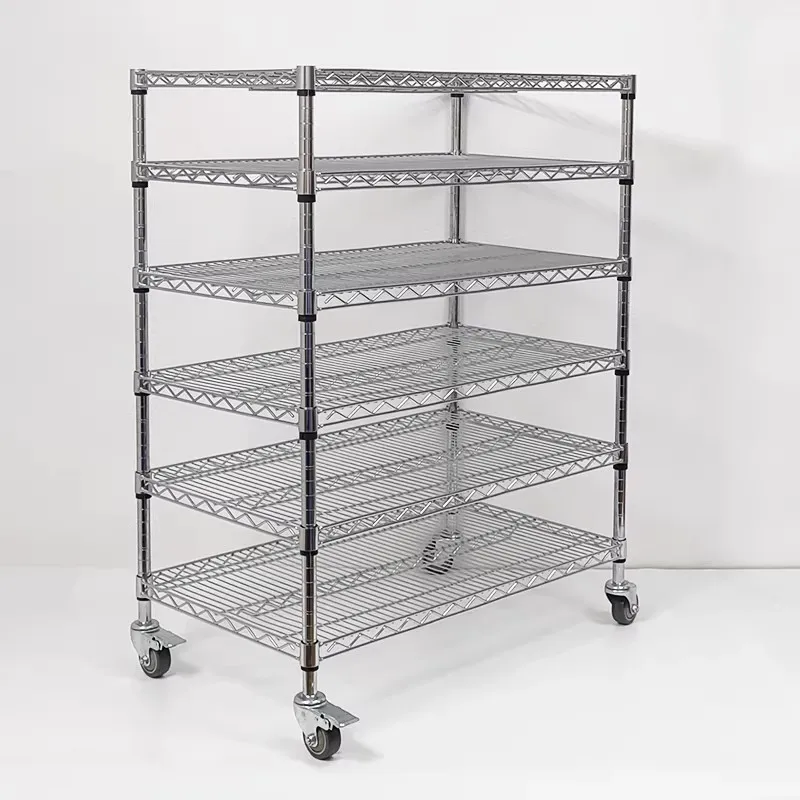 Chrome-plated Wire Mesh Pulley Shelves, Thickened Anti-static Warehouse, Houseuse And Industrial Metal Storage Racks