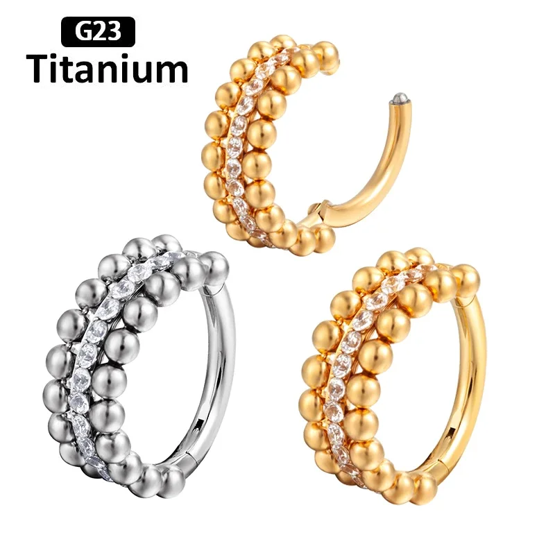 

G23 Titanium Hight Segment Ring Zircon inlaid middle on both sides of the ball Open Small Septum Nose Earring Piercing jewelry