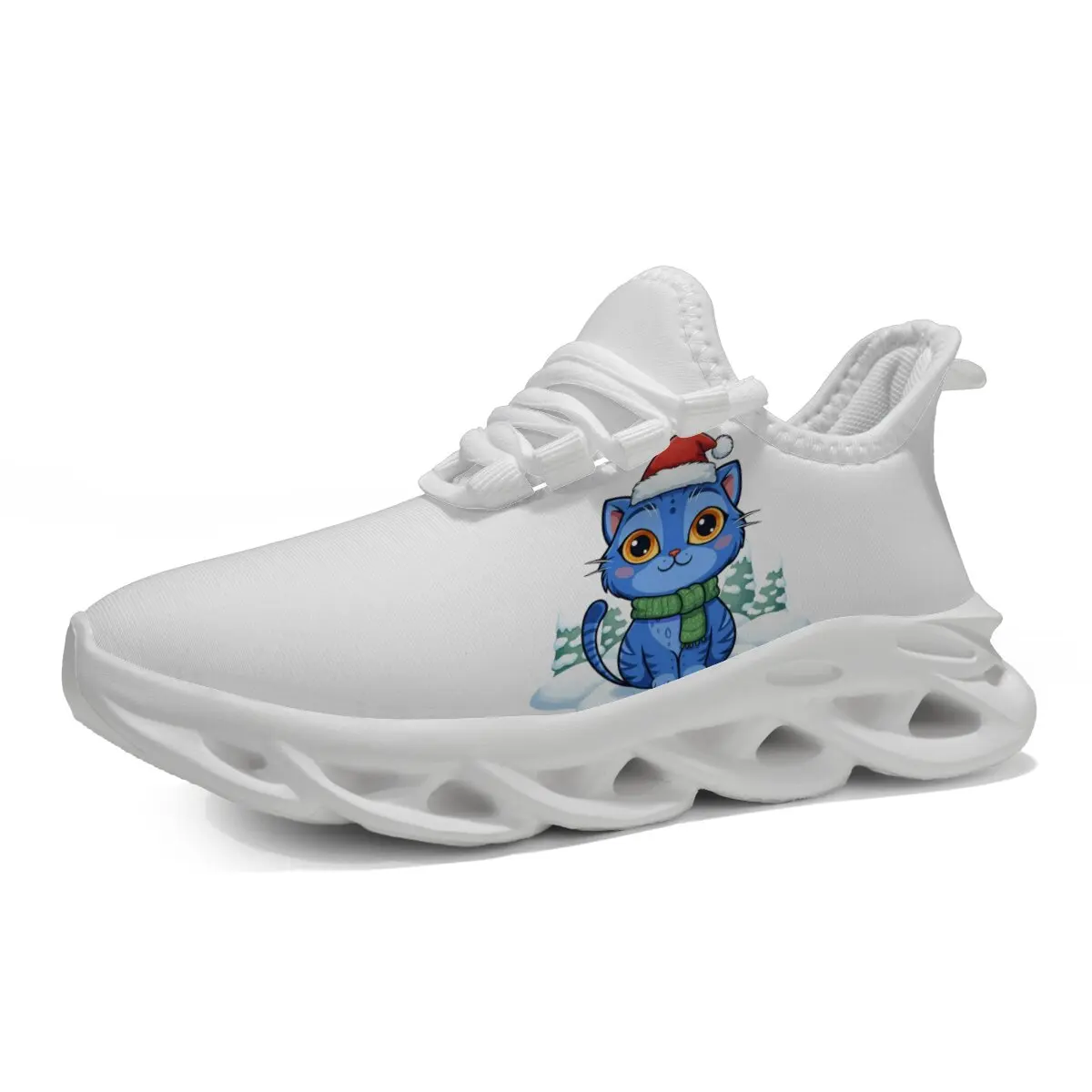 

Children's Sports Shoes White Sneakers with Cartoon Christmas Blue Cat All-season Flat Casual Walking Shoes Sneakers for Boys