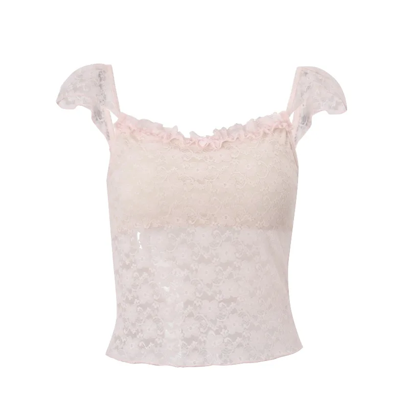 2026 Women's Clothing New Girl Pink Sexy Lace Thin Pure Desire Inner Vest Light Breathable Sling