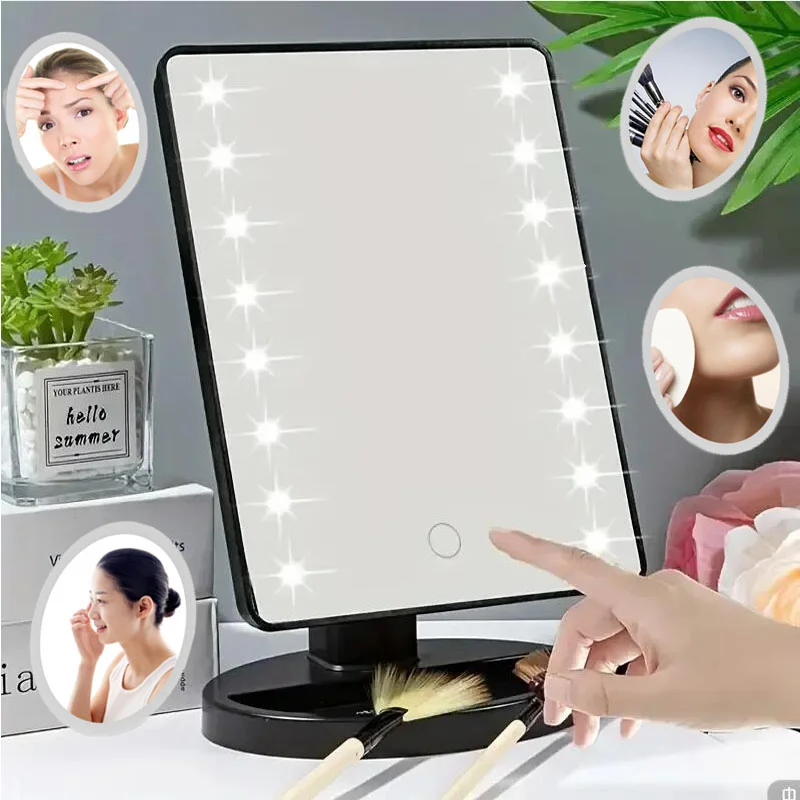 

Hot 16/22LED Makeup Mirror Square Battery USB Rechargeable Dual-use Beauty Mirror Touch Screen Vanity Mirror Brightnes Cosmetics