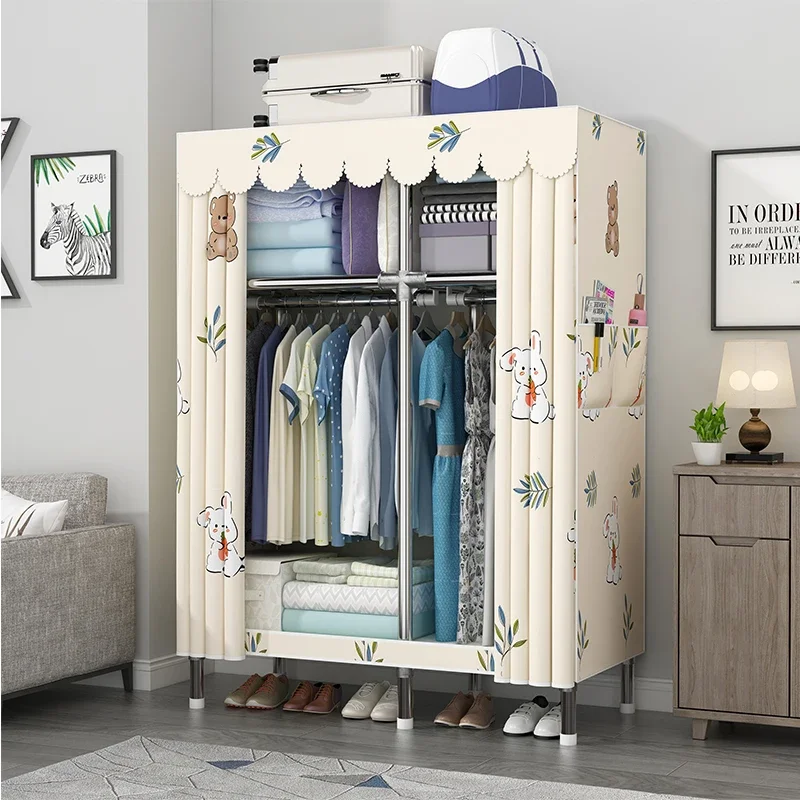 

Furniture 110cm-wide Portable Fabric Wardrobe Steel Pipe Assembled Cupboard with metal connectors Kids wardrobe Closet