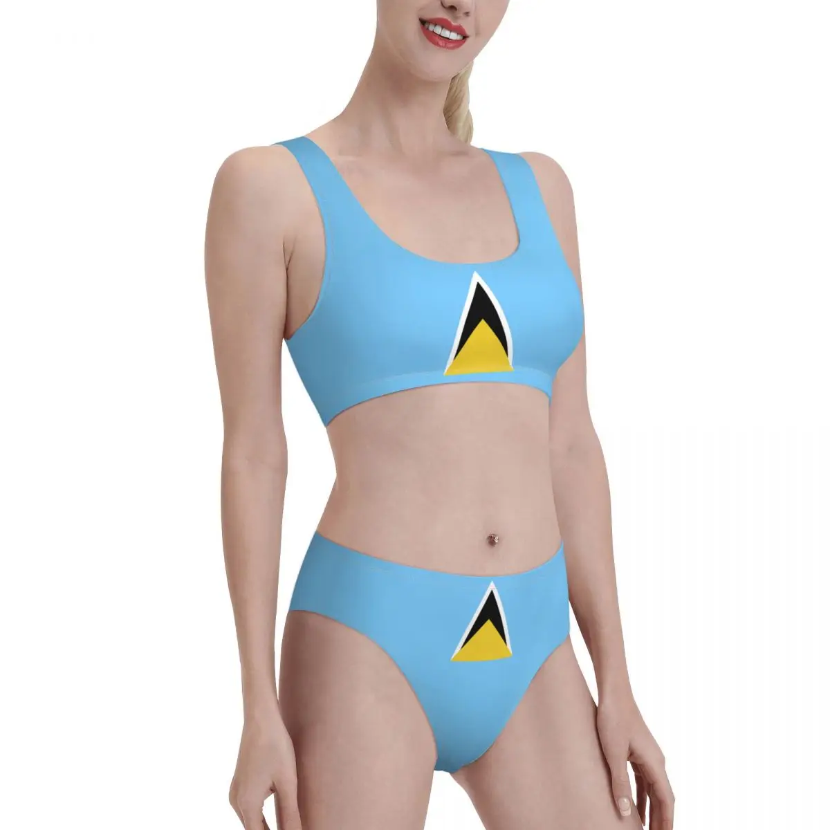 Saint Lucia Flag Summer Bikini Sets Two Piece Swimsuit Bathing Suit Sport Swimwear Beachwear for Girl Women