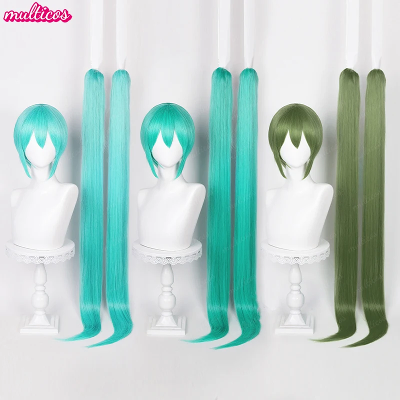 

Miku Cosplay Wig Anime Miku Short Hair With 115cm Long Ponytails Heat Resistant Synthetic Hair Party Wigs + Wig Cap