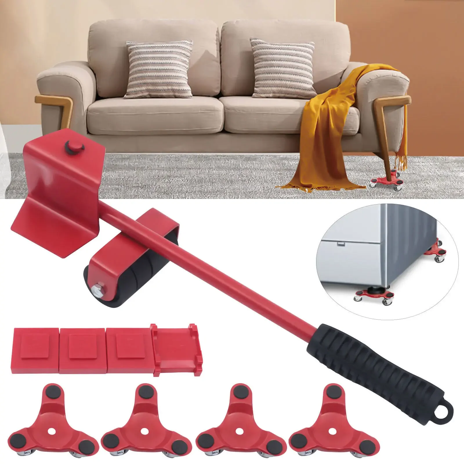 

4Pcs Moving Tri-Dolly Set & Lifter – 12 Wheels Heavy Duty Furniture Mover