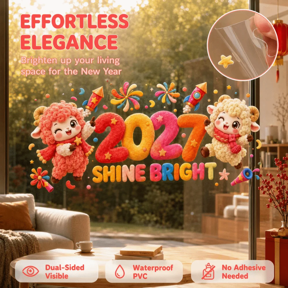 Waterproof 2027 Static Cling Decal DIY Exquisite Goat Year Glass Window Sticker Removable Static Large Two-sided Door Stickers