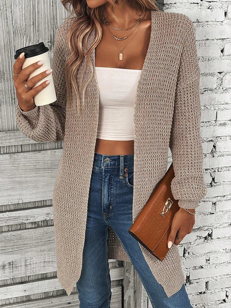 

autumn and winter fashion long knitted sweater cardigan sweater long sleeved top women's versatile medium long sweater