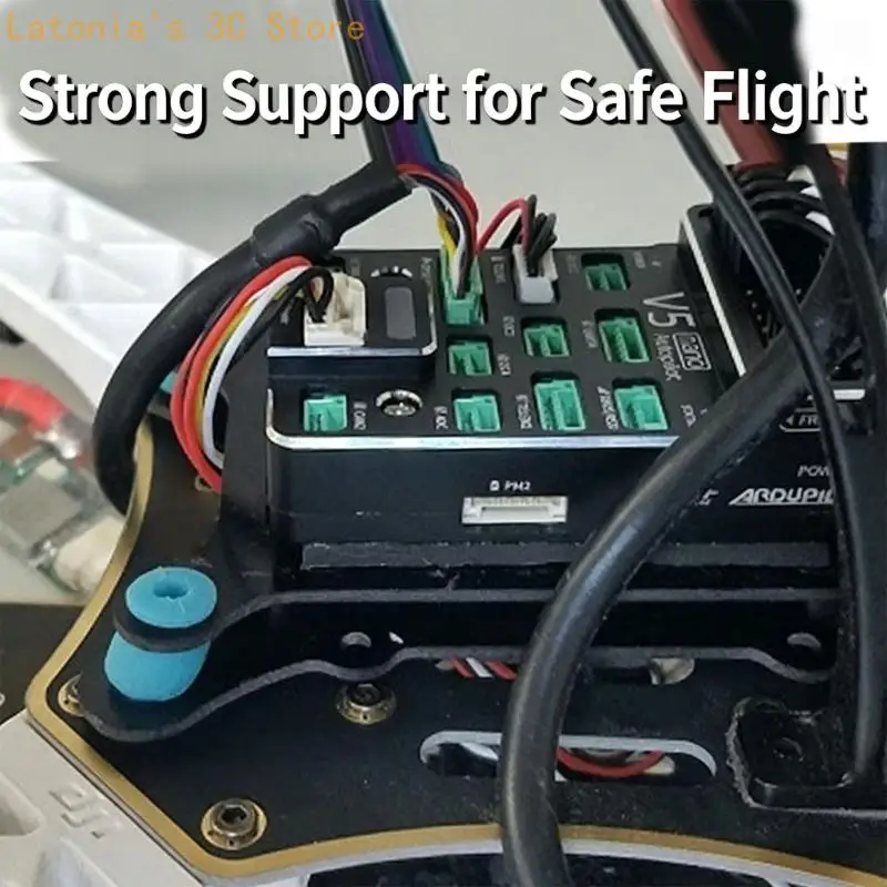 Black Flight Controller Mounting Assembly with Two Plate Components and Four Blue Cylindrical Supports For Vibration Damping