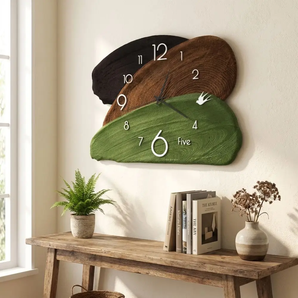 Vintage Art Style Silent Clock Silent Tri Color Splicing Mid Century Desk Decoration Clock Desktop Clocks Ornament