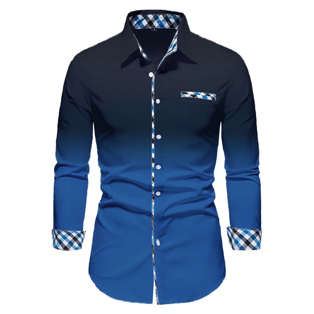 Men's Long Sleeve Shirt Printed Gradient Shirt Fashion New Style Premium Lapel Casual 2024 Hot Sale High Quality Men's Clothing