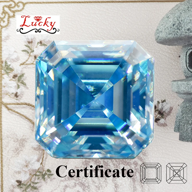 

Moissanite Asscher Shape Top Quality Aquamarine for Charms DIY Jewelry Making Necklace Earrings Materials with GRA Certificate