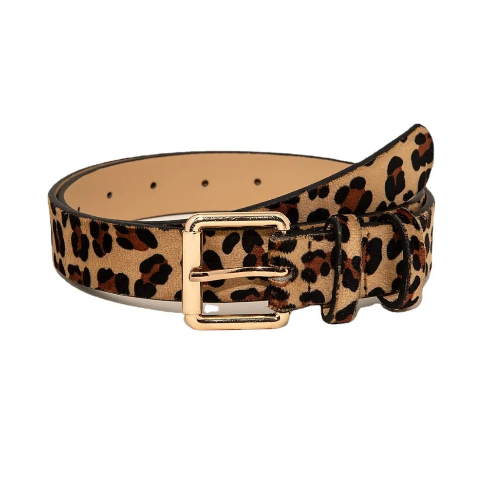 

Fashion Leopard Print Suede Leather Belt Pin Buckle Luxury Design Business Waist Belt Casual Retro Waistband For Women