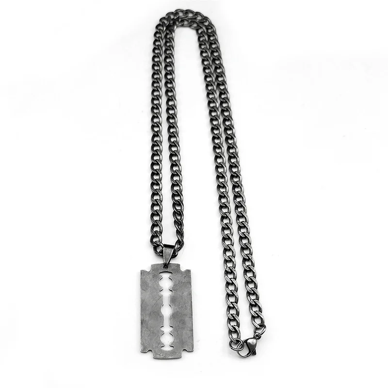 Edelstahl Rasierklinge lange Halskette für Männer Frauen schwarze Farbe Punk Gothic Steampunk Grunge Hip Hop Halsketten Schmuck 913 – Detail 7