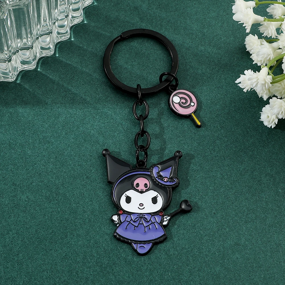 Kawaii Sanrio Keychain Plush Anime Kuromi Key Chains for Backpack Metal Key Ring for Keys Cartoon Doll Boy Girl Toy Gift