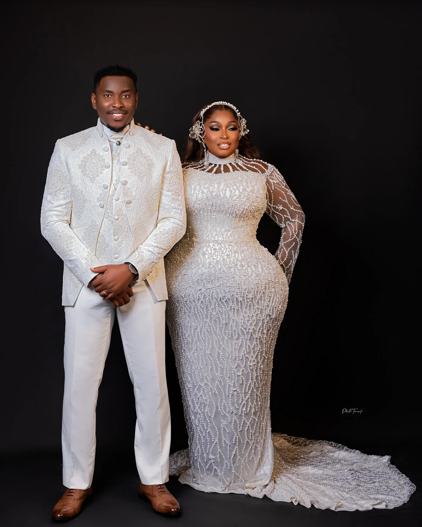 

Индивидуальное африканское свадебное платье больших размеров с роскошными бусинами и блестками, свадебное платье русалки Aso Ebi с высоким воротником и длинными рукавами