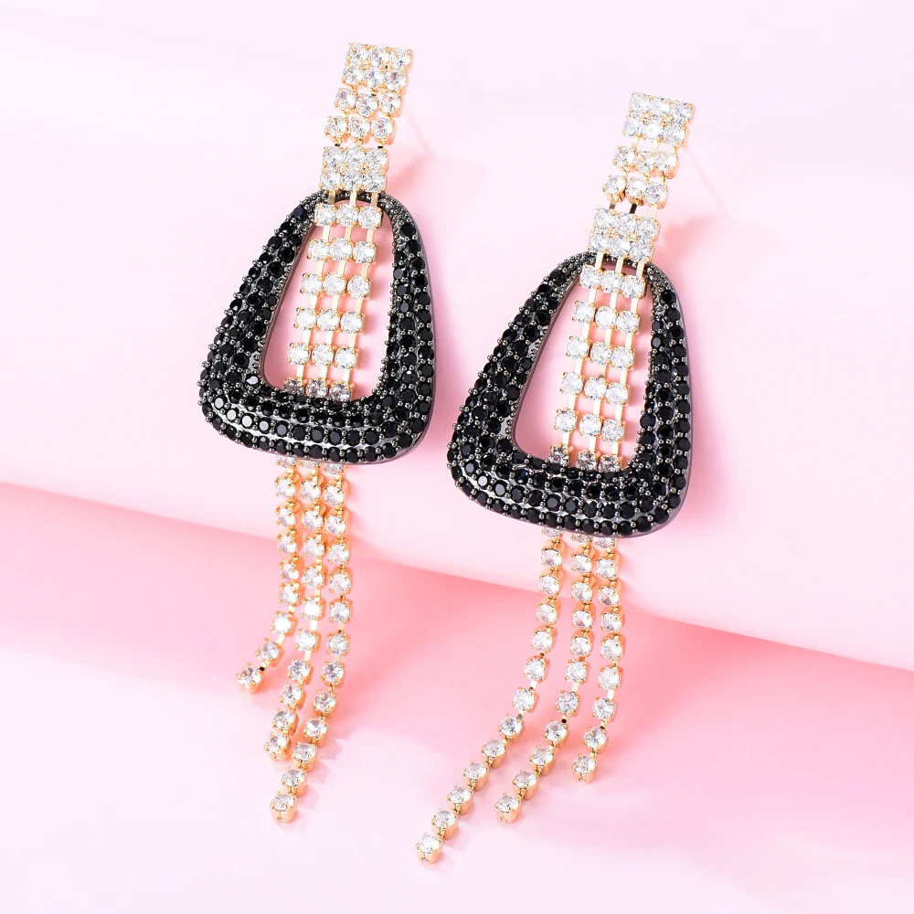 Kellybola New Luxury CZ Tassel Drop Earrings for Women Bridal Drop Dangling Earrings Party Wedding Jewelry Gifts High Quality