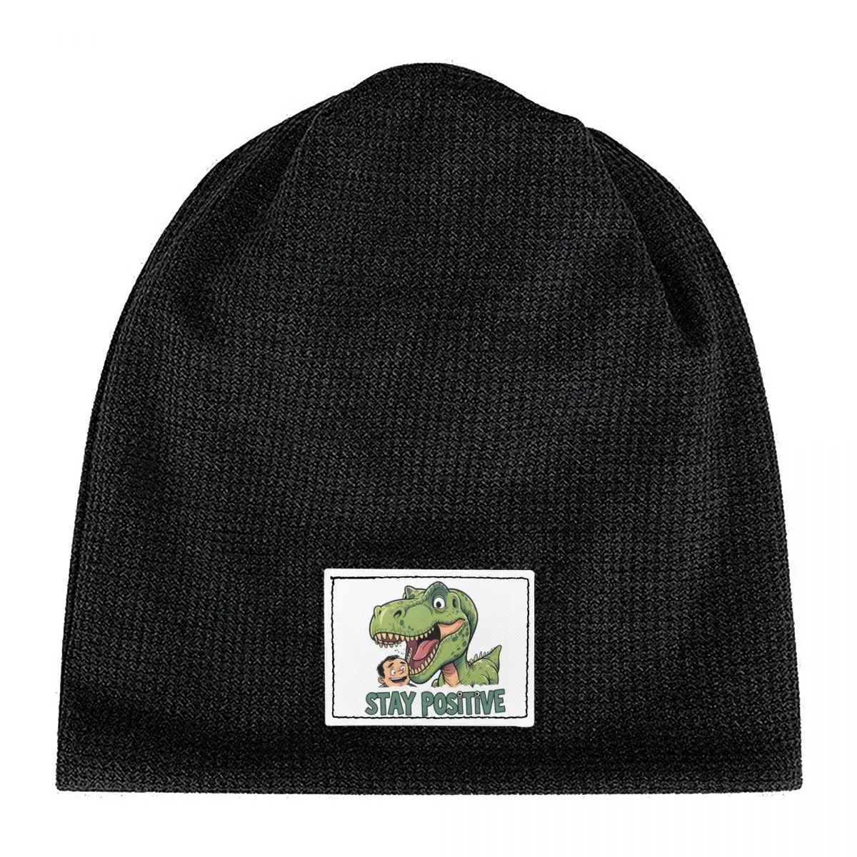 Stay Positive Funny T-Rex Dinosaur Sticker Skullies Beanies Hats Warm Autumn Winter Outdoor Cap Fleece-Lined Bonnet Caps