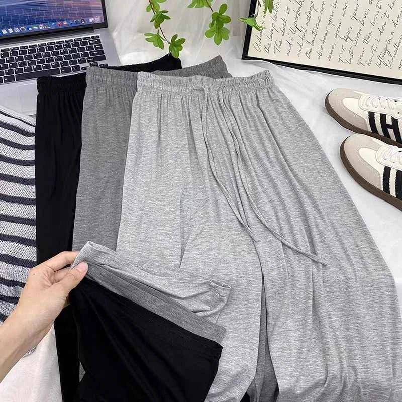 Modal High Waist Wide Leg Pants Women's Summer Thin Loose Slim Straight Long Pants Casual Loose Sun Protection Trousers