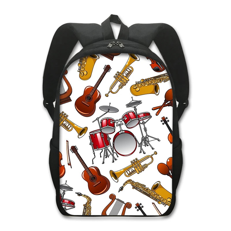 Violin Guitar Backpack Music Theme School Bags Boys Girls Floral Piano Keyboard Print Bookbag for Elementary Students, 16 Inches