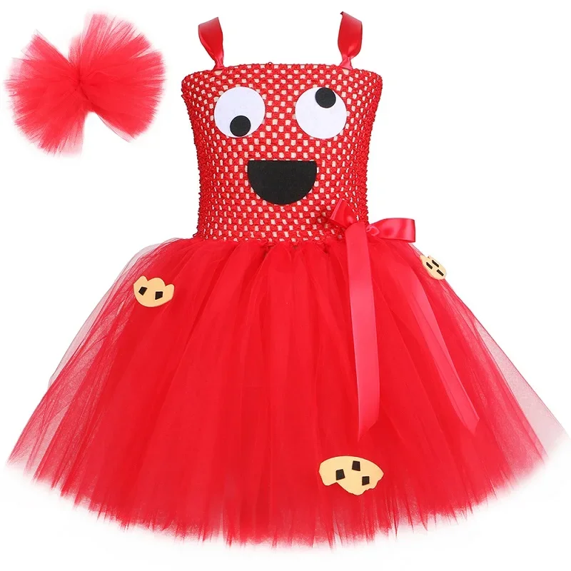 Red Blue Cookie Monster Costume Baby Girls Cosplay Anime Cartoon Tutu Dress Kids Fancy Halloween Carnival Party Dress Up Clothes