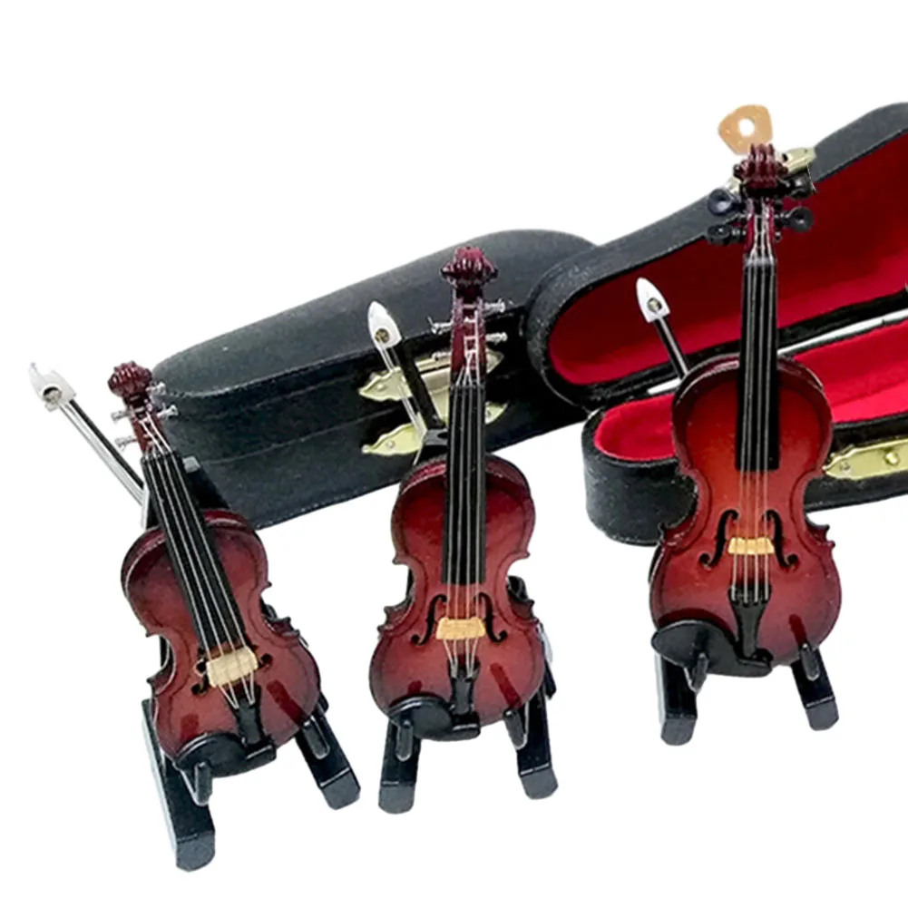 Small Decorative Basswood Violin with Stand and Case Miniature Musical Instrument Model for Home or Office Display