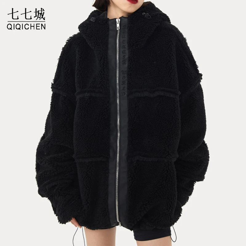 Vintage Winter Parkas Men Women Y2K Distressed Woolen Lamb Fleece Thick Jackets High Street Oversized Warm Jacket Streetwear New