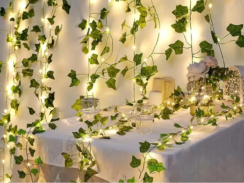 Flower Green Leaf String Lights Artificial Vine Fairy Lights Battery Powered Christmas Tree Garland Light for Weeding Home Decor