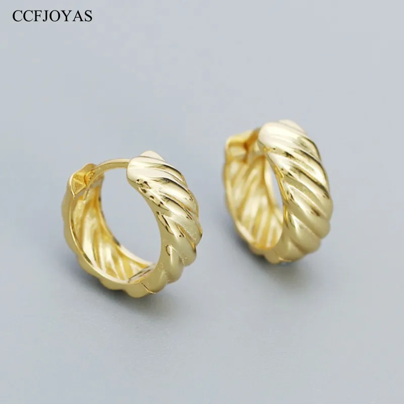 

CCFJOYAS 9mm Punk Rock 925 Sterling Silver Twisted Earrings Unisex Gold Silver Hoop Earrings Wedding Party Fine Jewelry