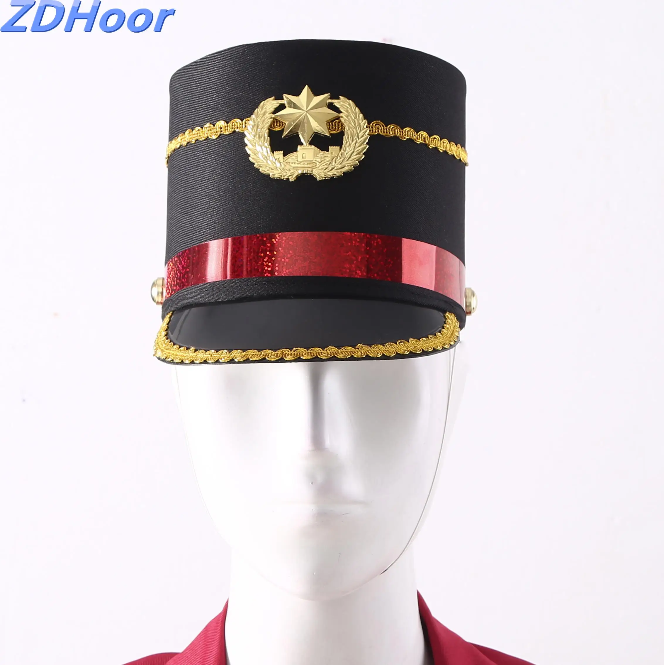 

Unisex Drum Horn Uniform Hat Band Hat Conductor Performance Hat with Feather Decor for Kids Adult