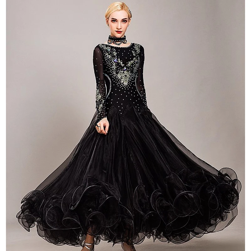 Diamond Studded Modern Dance Performance Costume Ballroom Waltz Jazz Dance National Standard Dance Big Swing Dress Stage Outfits