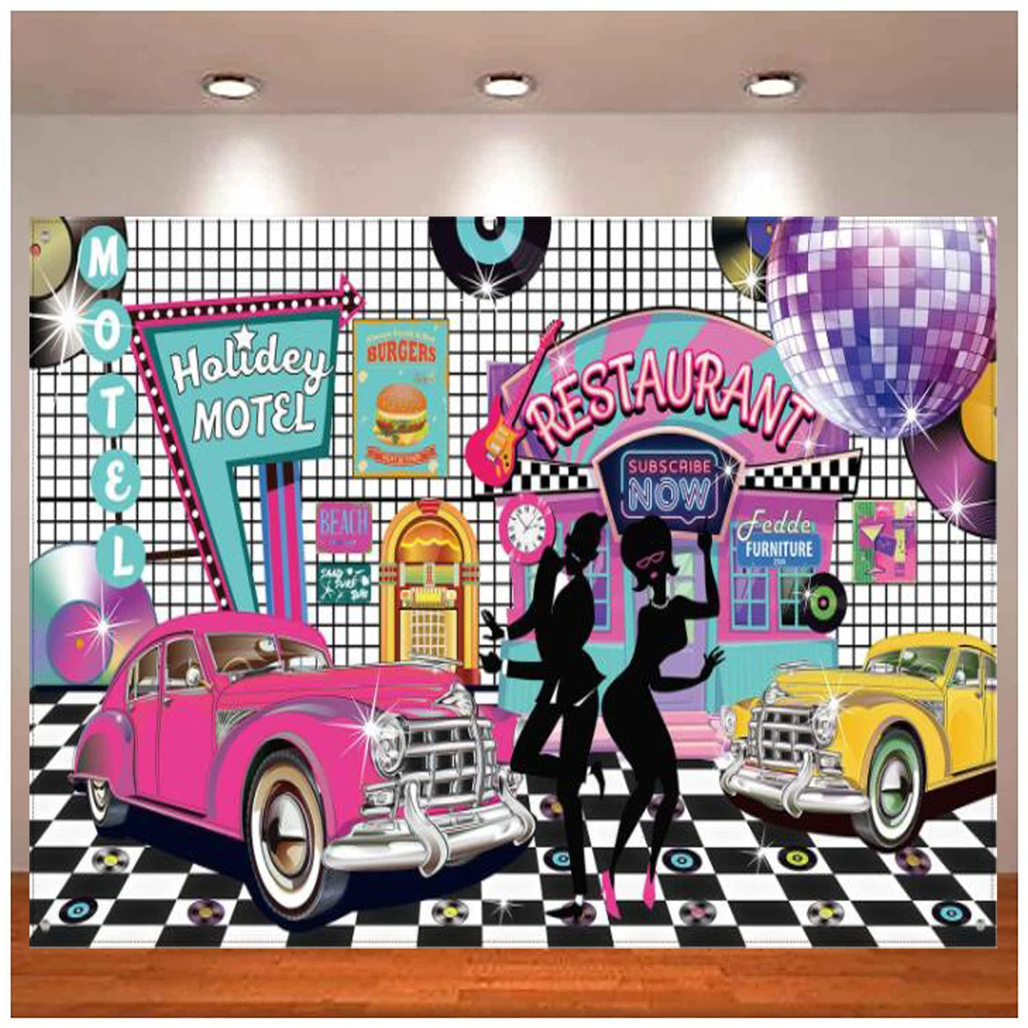 Fondo de fotografía de fiesta de Rock And Roll con tema de los 50, pancarta clásica de fondo de los años 50 para cartel de decoración de fiesta de los años 50