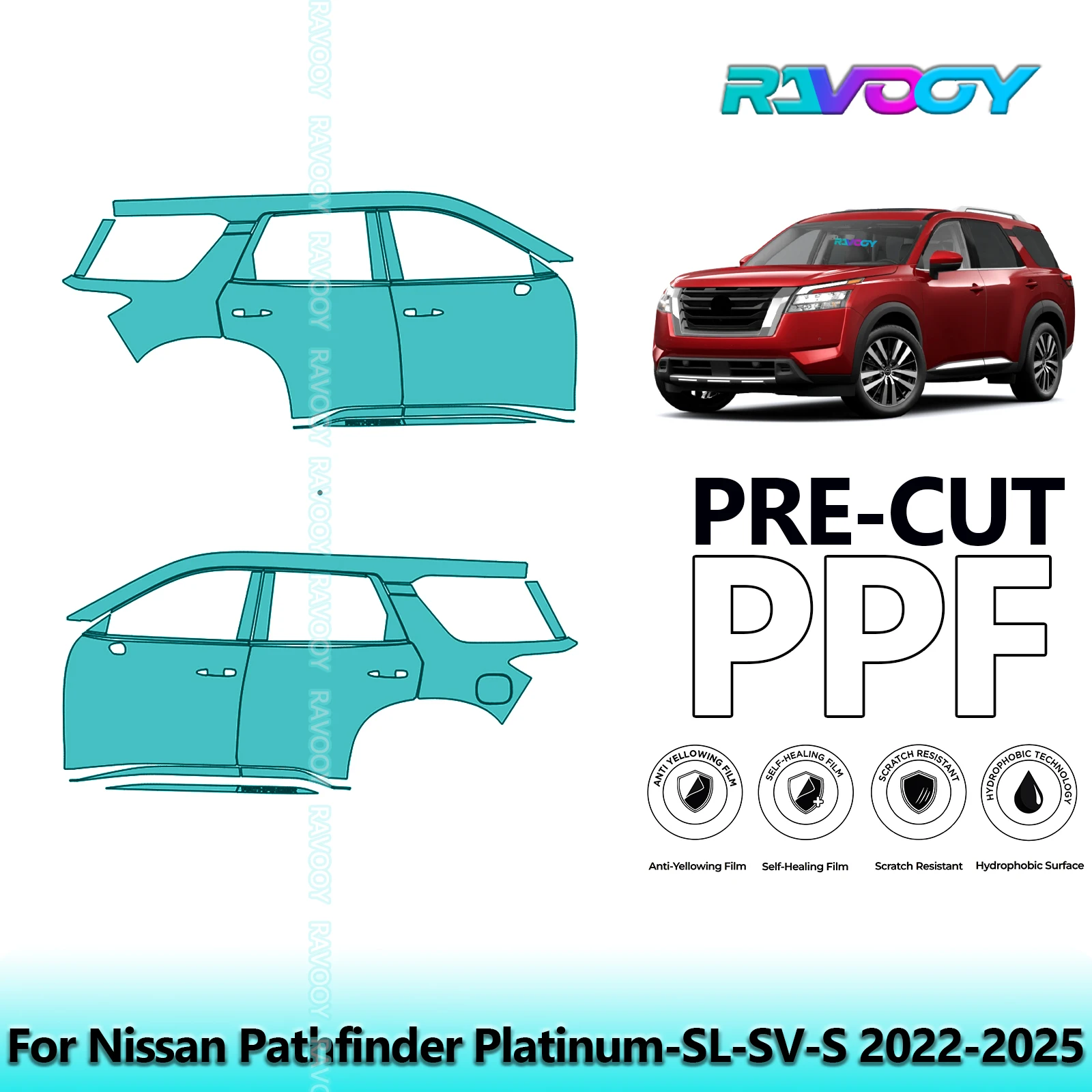 

For Nissan Pathfinder Platinum-SL-SV-S 2022-2025 8.5mil Pre-Cut PPF Door & A/B Pillar Kit TPU Paint Protection Film Set